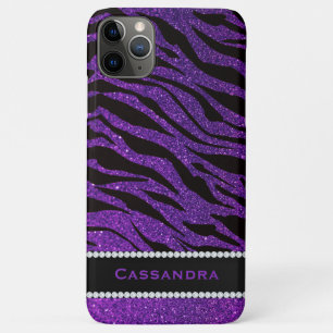 Purple & Black Glitter Tiger Print Diamonds Name iPhone 11 Pro Max Case