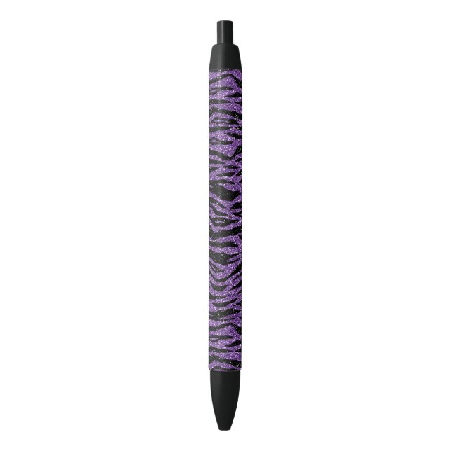 Purple Black Glitter Zebra Print Black Ink Pen (Front Vertical)