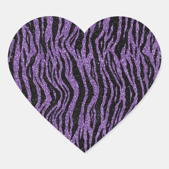 Purple Black Glitter Zebra Print Heart Sticker (Front)