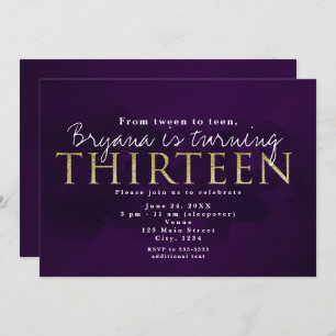 Purple Black & Gold 13 THIRTEEN 13th Party Invitation