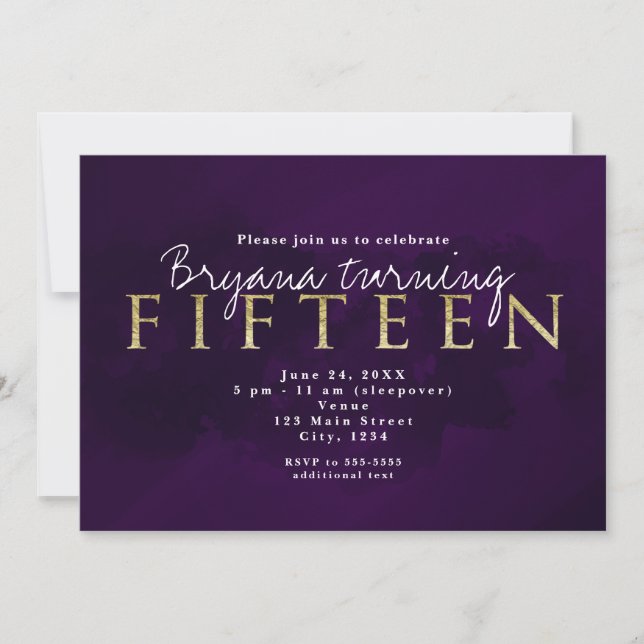 Purple Black & Gold 15TH 15 Party Invitation (Front)