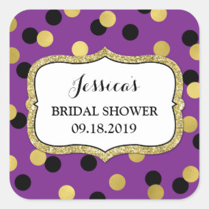 Purple Black Gold Dots Bridal Shower Favour Tag