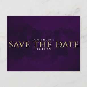 Purple Black & Gold Glam Modern Save the Date Announcement Postcard