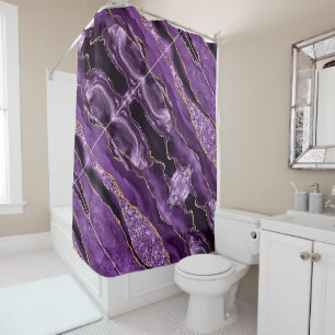 Purple Black Gold Glitter Sparkly Shower Curtain