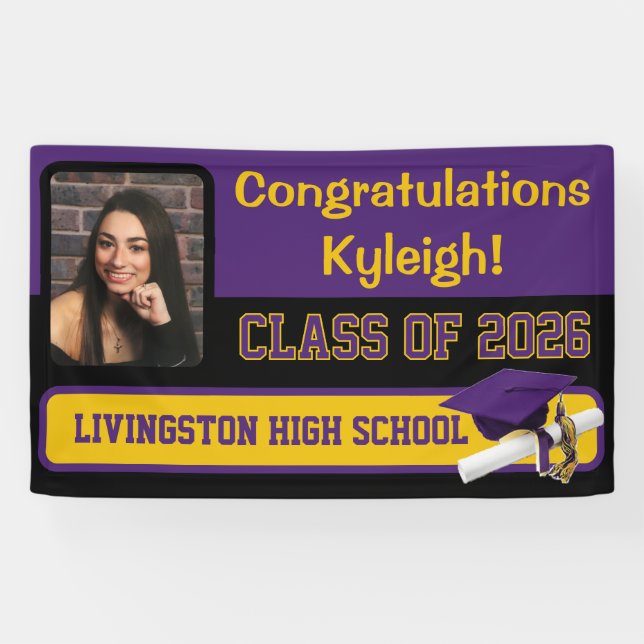 Purple, Black, & Gold Graduation Banner (Horizontal)