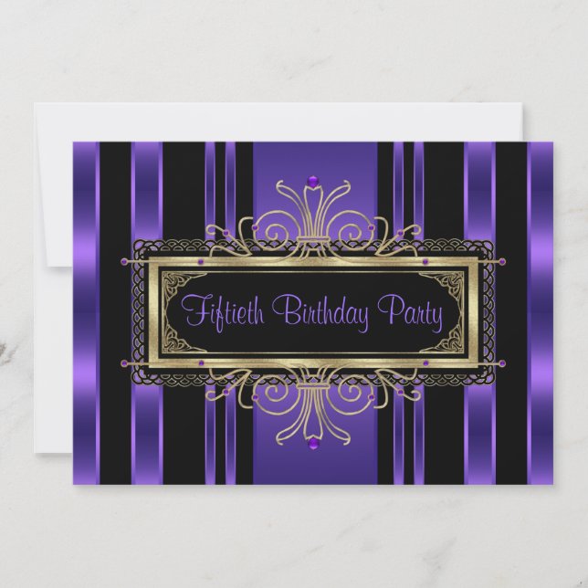 Purple Black Gold Womans Fiftieth Birthday Party Invitation (Front)