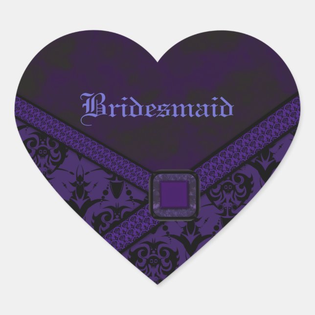 Purple & Black Goth Lace Wedding Heart Sticker (Front)