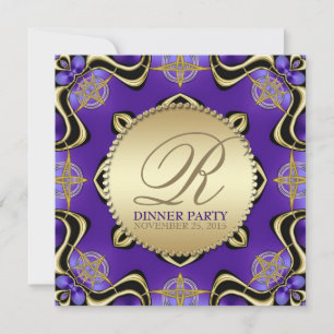 Purple Black Gothic Golden Dinner Party Invitation