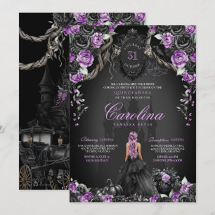 Purple Black Gothic Princess Halloween Quinceañera Invitation
