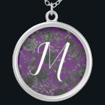 Purple Black Gothic Wedding Elegant Floral Silver Plated Necklace<br><div class="desc">A beautiful and elegant floral wedding design in purple and black for your Gothic wedding or event.</div>