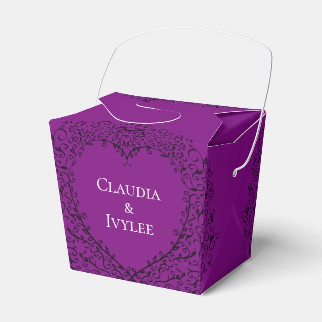 Purple & Black Gothic Wedding Heart Favour Box (Front Side)