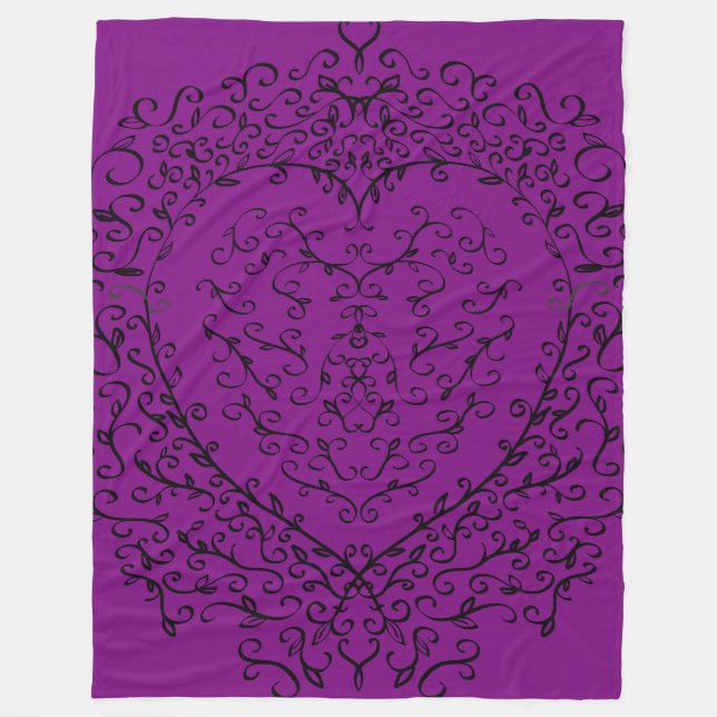 Purple & Black Gothic Wedding Heart Fleece Blanket (Front)