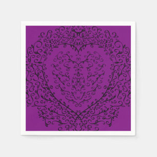 Purple & Black Gothic Wedding Heart Napkin