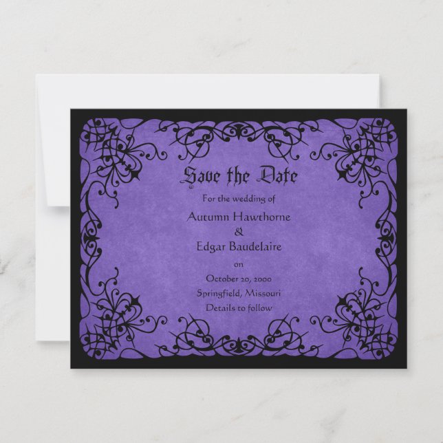 Purple Black Gothic Wedding Save The Date (Front)