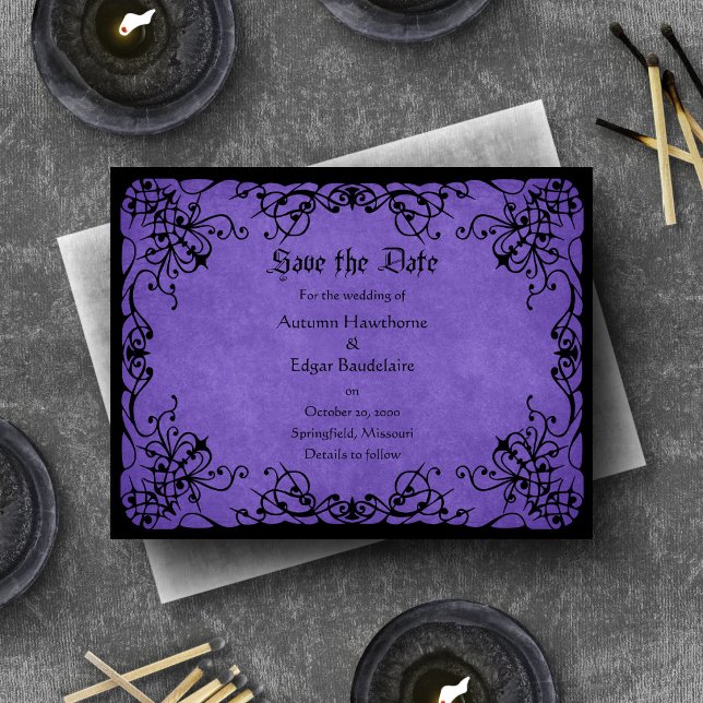 Purple Black Gothic Wedding Save The Date (Creator Uploaded)