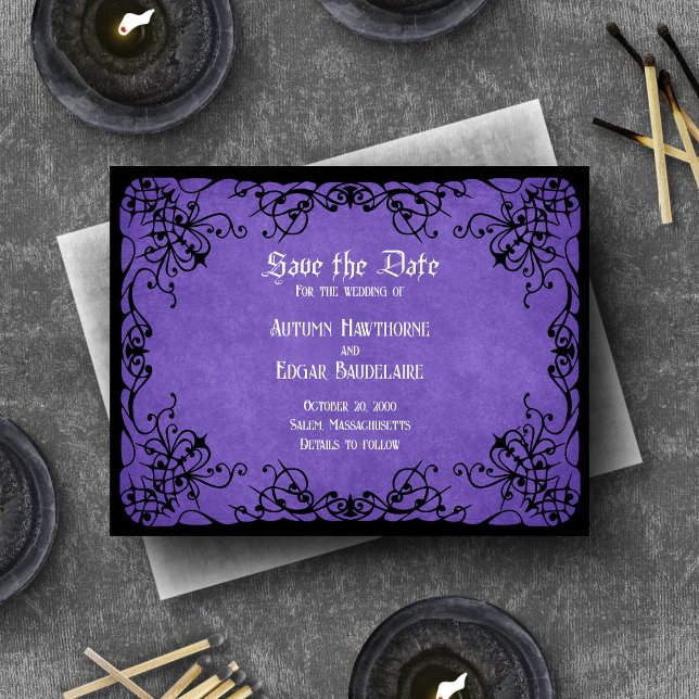 Purple Black Gothic Wedding Save The Date (Creator Uploaded)