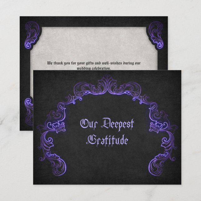Purple Black Gothic Wedding Thank You Card (Front/Back)