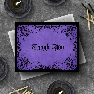 Purple Black Gothic Wedding Thank You Card