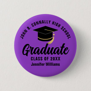 Purple Black Graduate Custom Graduation Name Tag 6 Cm Round Badge
