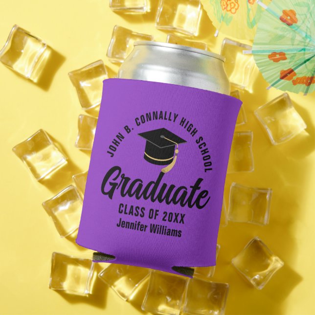 Purple Black Graduate Custom Graduation Party Can Cooler (In Situ Summer)