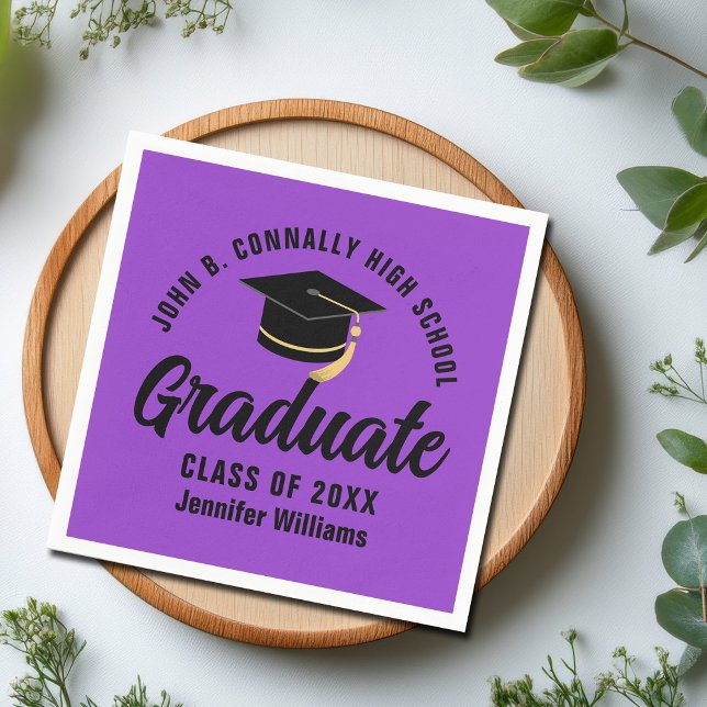 Purple Black Graduate Custom Graduation Party Napkin (Creator Uploaded)
