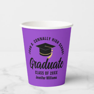 Purple Black Graduate Custom Graduation Party Paper Cups
