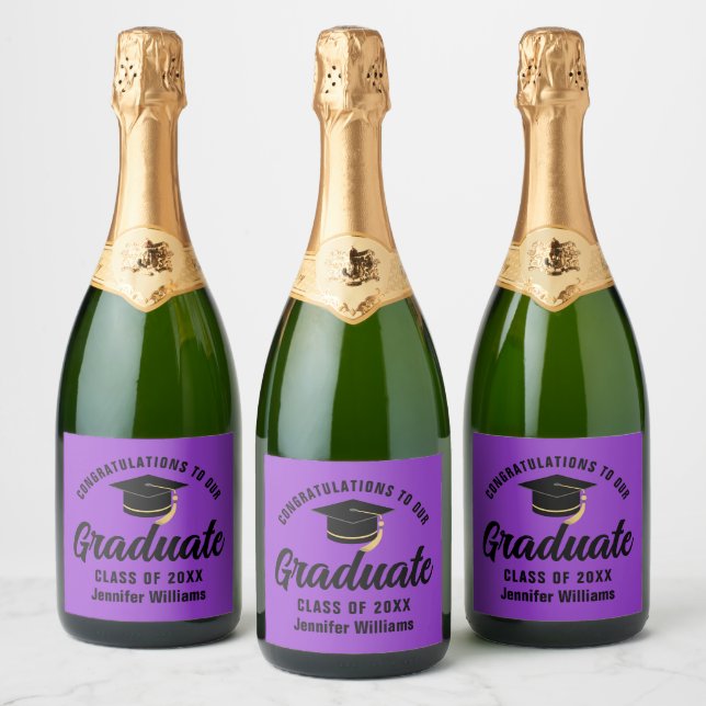 Purple Black Graduate Custom Graduation Party Sparkling Wine Label (Bottles)