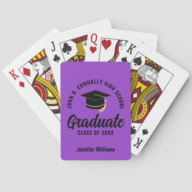 Purple Black Graduate Custom Graduation Playing Cards (Back)