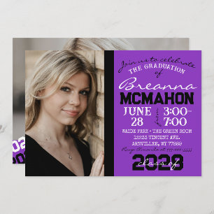 Purple & Black Graduation 2 Photo Invitation