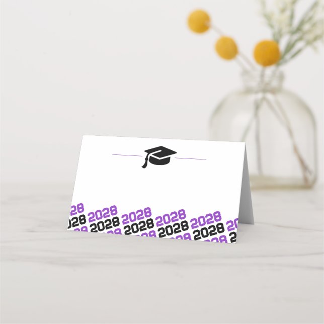 Purple Black Graduation Cap Folding Label, Food or Place Card (Back)