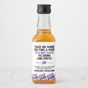 Purple & Black Graduation Don't Drink & Drive Mini Liquor Bottle Label