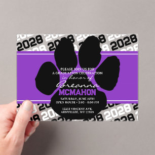 Purple & Black Graduation Pawprint Frosted Acrylic Invitations
