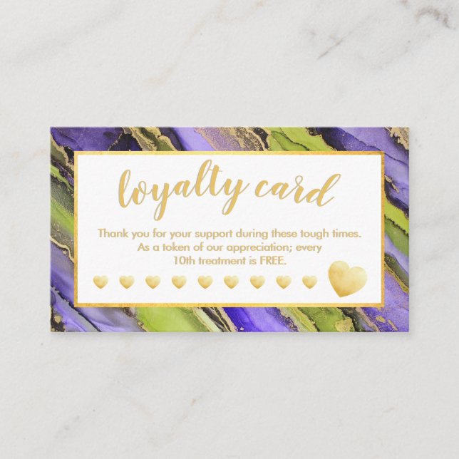 Purple Black Green Gold Foil Ten Visit Loyalty Card (Front)
