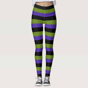 Purple Black Green Witchy Stripes Halloween Leggings