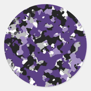 Purple Black Grey Camouflage Camo Print Party Classic Round Sticker