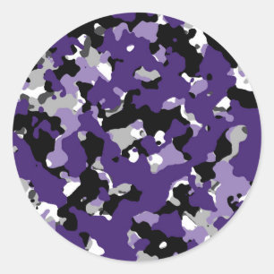 Purple Black Grey Camouflage Camo Print Party Classic Round Sticker