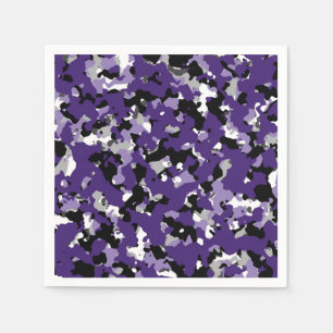 Purple Black Grey Camouflage Camo Print Party Napkin