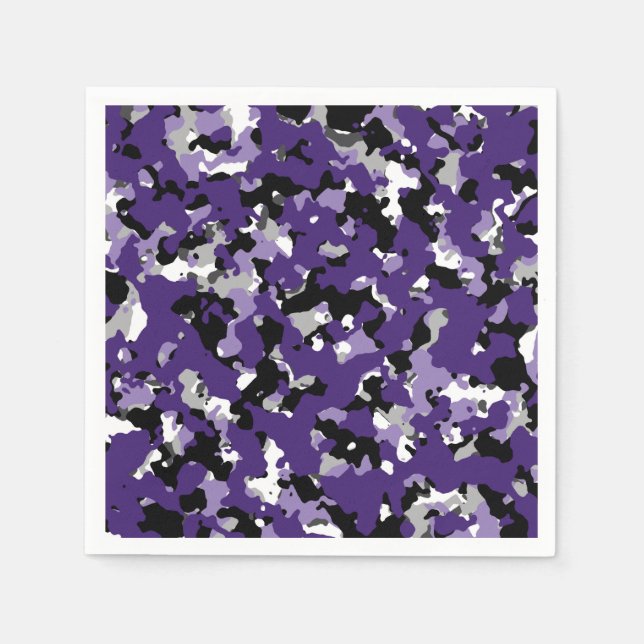Purple Black Grey Camouflage Camo Print Party Napkin (Front)