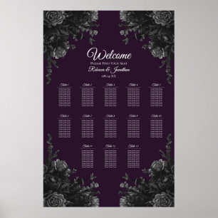 Purple Black Grey Gothic Wedding Seating Chart