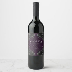 Purple Black Grey Roses Gothic Wedding Wine Label