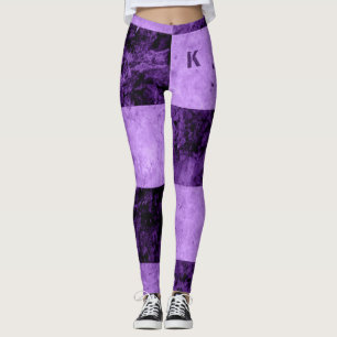Purple Black Grunge Tiles Monogram Personalised Leggings