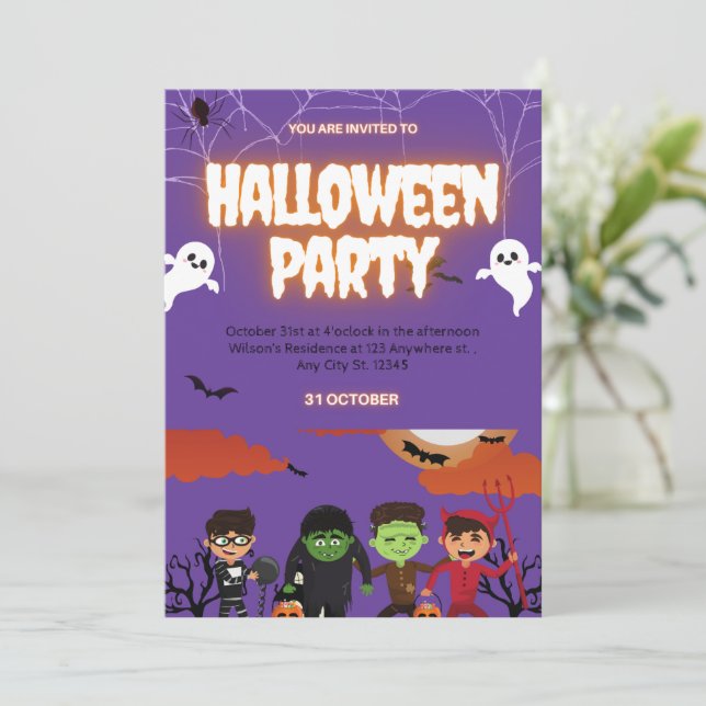 Purple & Black Halloween Party Invitation (Standing Front)
