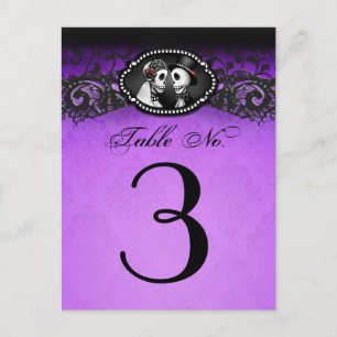 Purple & Black Halloween Skeletons Table Number Postcard