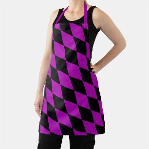 Purple Black Harlequin Diamonds Checkers Design  Apron