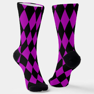 Purple Black Harlequin Diamonds Checkers Design Socks