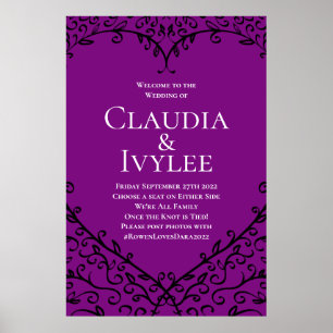Purple & Black Heart Gothic Wedding Ceremony Sign