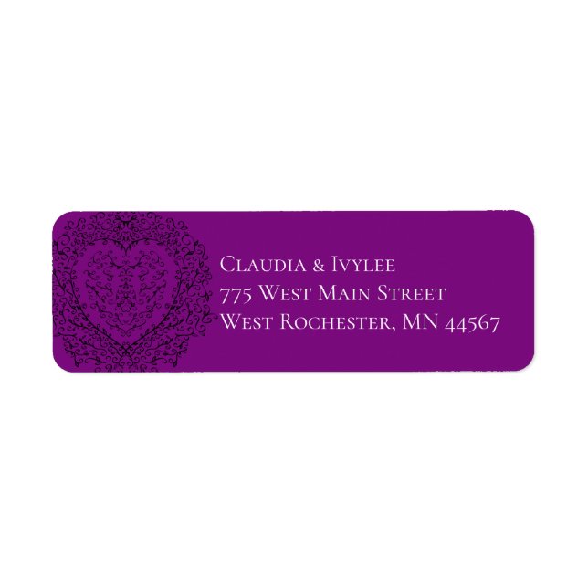 Purple & Black Heart Gothic Wedding Return Address (Front)