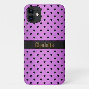 PURPLE BLACK HEART PATTERN IPHONE customisable 11 Case