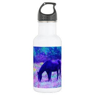 Purple Black Horse in Rainbow field 532 Ml Water Bottle