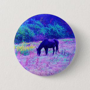 Purple Black Horse in Rainbow field 6 Cm Round Badge